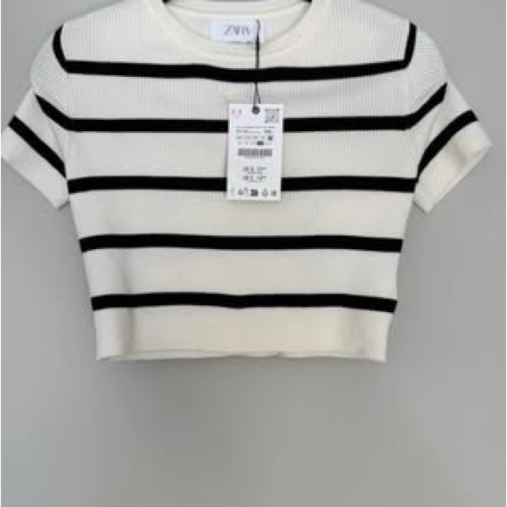 Zara Black and White Striped Knit Top